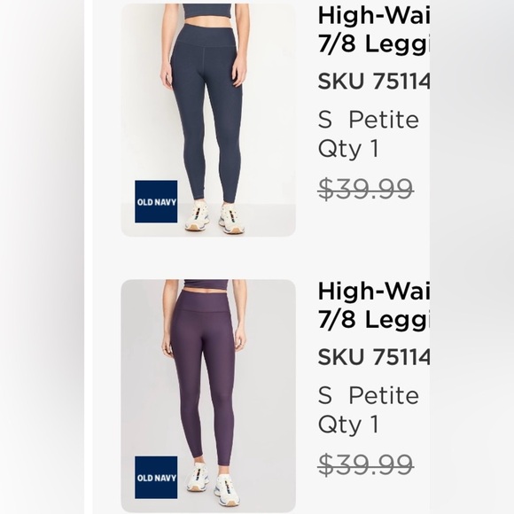 Old Navy 2-Pair High-Waisted PowerSoft 7/8 Leggings- Petite Small NWOT - Picture 2 of 5